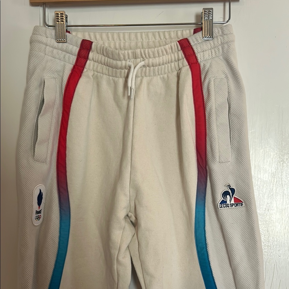 Le Coq Sportif Cream and Red Track Pants with Elastic Waist